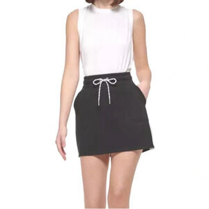 Calvin Klein Side Stripe Athletic mini Skirt Drawstring Size S Black Active